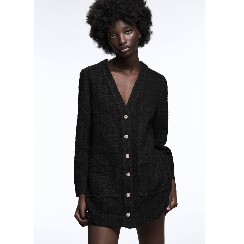 Zara Textured Tweed Black Minidress/Cardigan